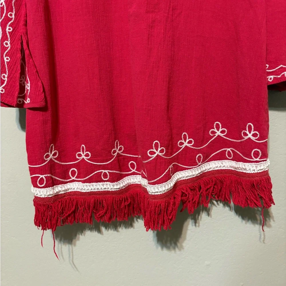 Pinkish Embroidered Boho Tunic with Fringe Size L - Picture 10 of 13